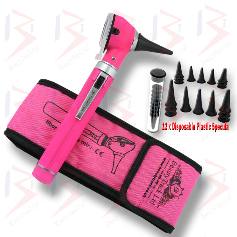 Ensemble d'examen de diagnostic médical optique, mini otoscope à fibre rose