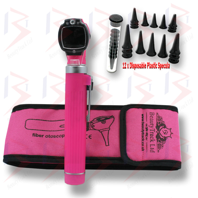 Ensemble d'examen de diagnostic médical optique, mini otoscope à fibre rose