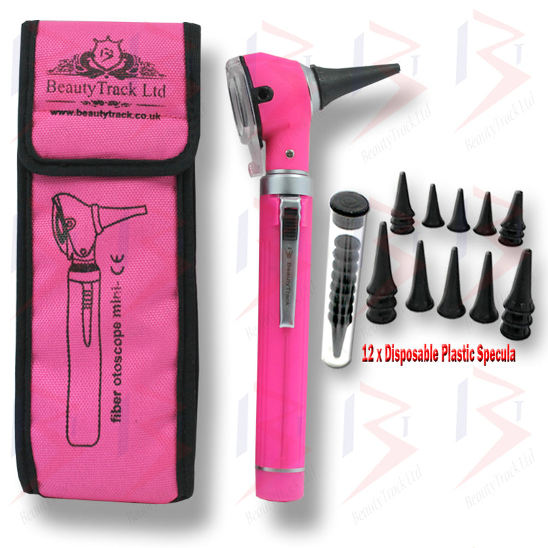 Set D'examen Otoscope/ophtalmoscope 15 Pièces Fibre Optique - Couleurs Rose, Violet, Noir Et Blanc