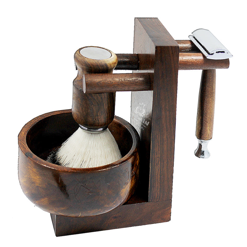 Vintage Pure Wood Shaving Badger Brush Kit Gift Set For Men