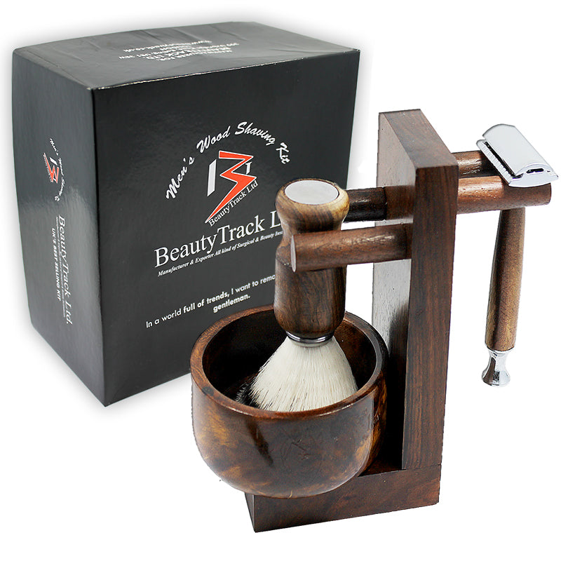 Vintage Pure Wood Shaving Badger Brush Kit Gift Set For Men
