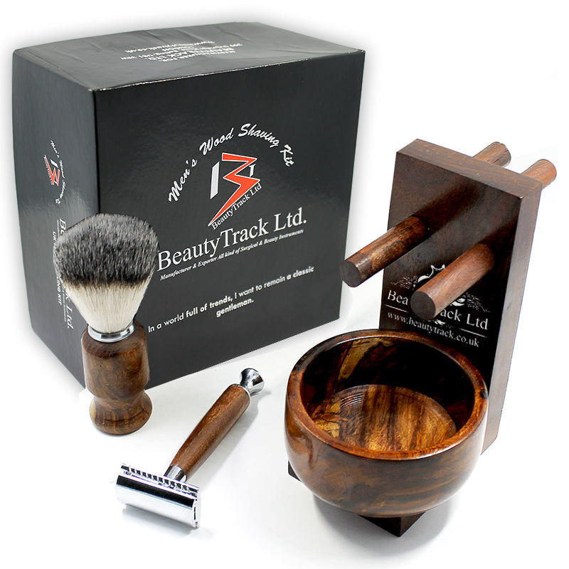 Vintage Pure Wood Shaving Badger Brush Kit Gift Set For Men