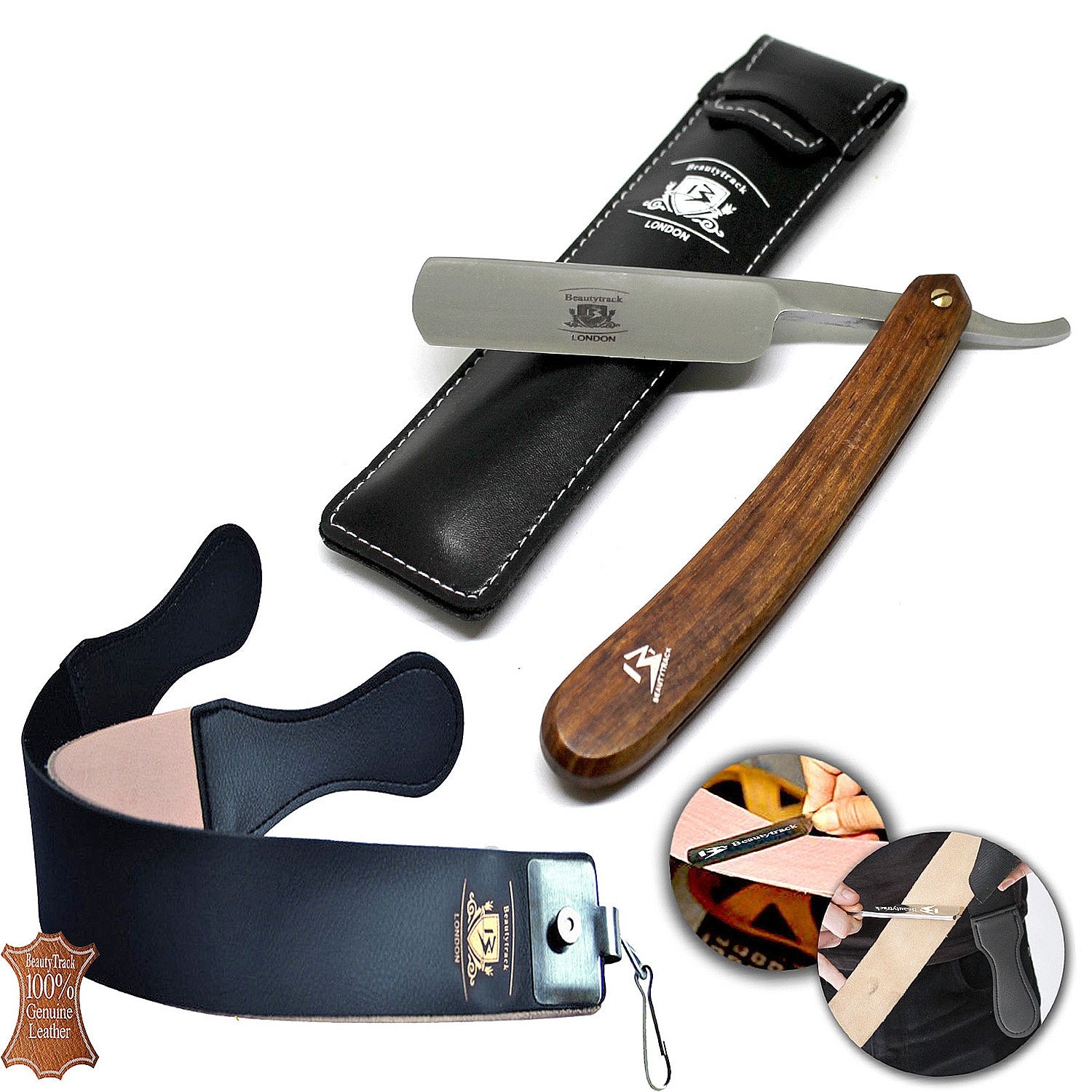Wood Straight Razors Wet Shaving Cut Throat Razor Leather Strop Belt ...