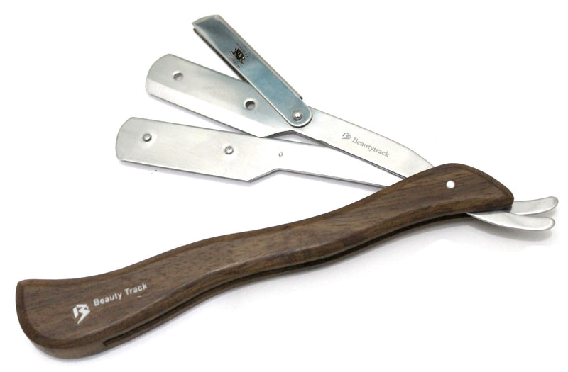 BeautyTrack Classic Barber Rasiermesser mit Holzgriff